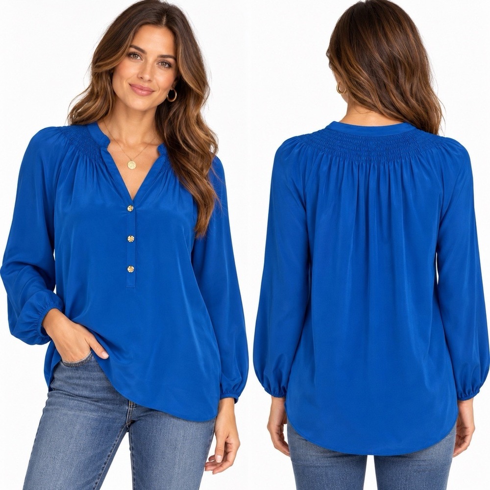 Lilly Pulitzer Women's Elsa 100% Silk Top Large Royal Blue